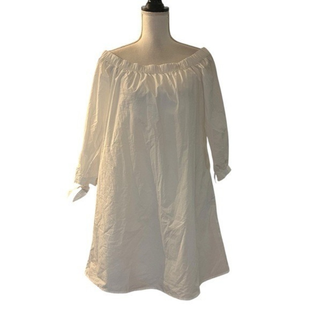 Abercrombie & Fitch Off the Shoulder Tie 3/4 Sleeve White Cotton Dress Large NEW